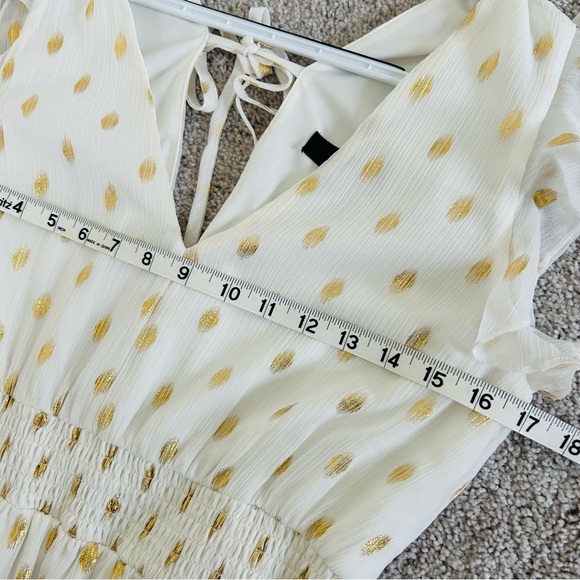Lulus Cause to Celebrate White & Gold Dot Ruffled Tiered Midi Dress SizeM Magic - Picture 11 of 12